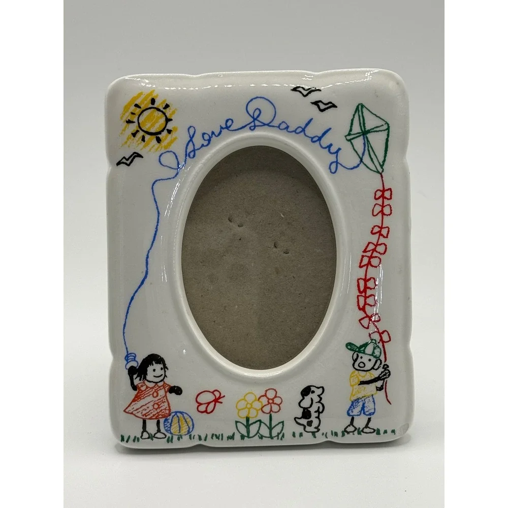 Vtg I Love Daddy Ceramic Picture Frame Kids Dog Kite 5x4 Taiwan 90's READ